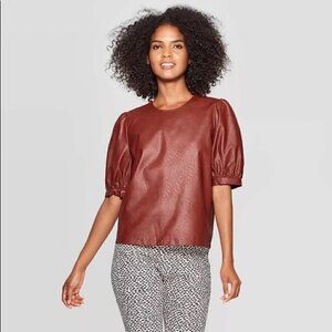 WHO What Wear Faux Leather Top XS